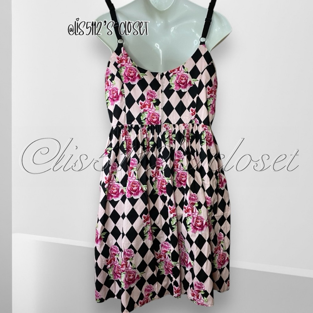 Hell Bunny Pink & Black Harlequin Rose 1950’s Pinup Swing Dress 4X UK22 fits 3X - Picture 6 of 15